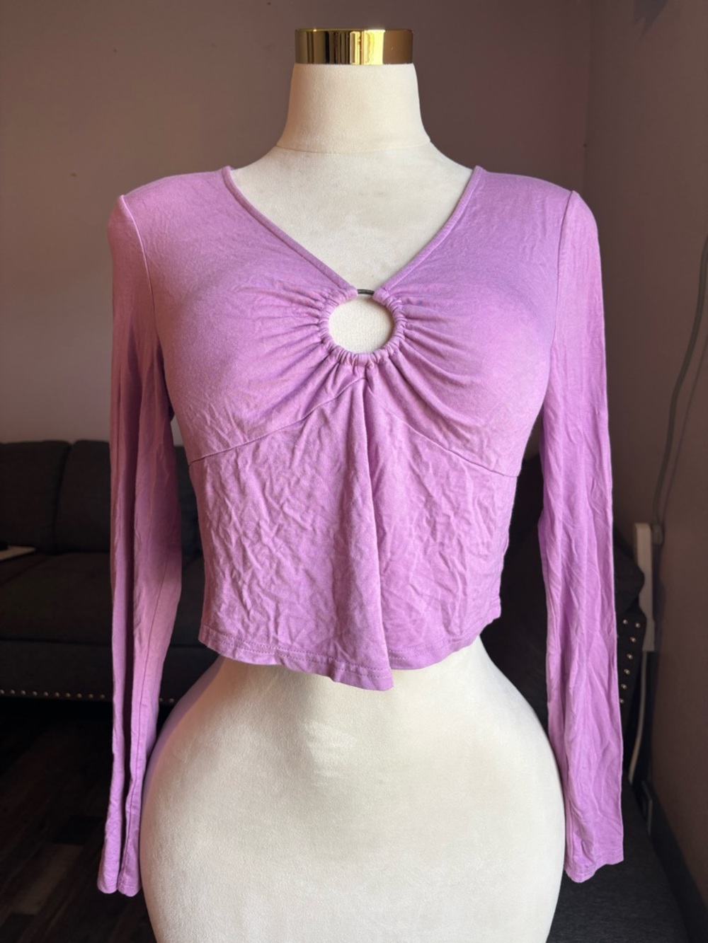 bp Lavender Long Sleeve Crop Top with Front Ring